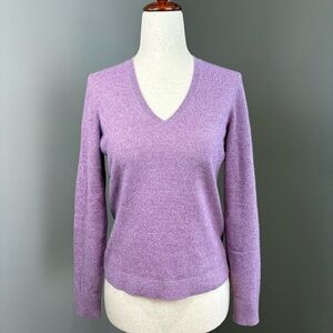 Ann Taylor 100% Cashmere V Neck Sweater Size SP Lilac Purple Classic & Timeless